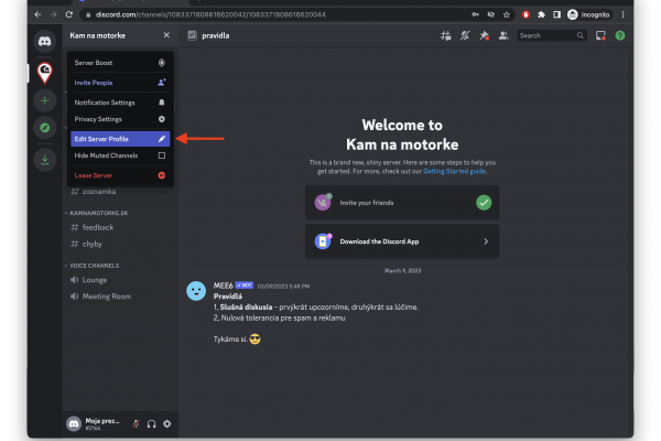 prejdi na 'Edit server profile'
